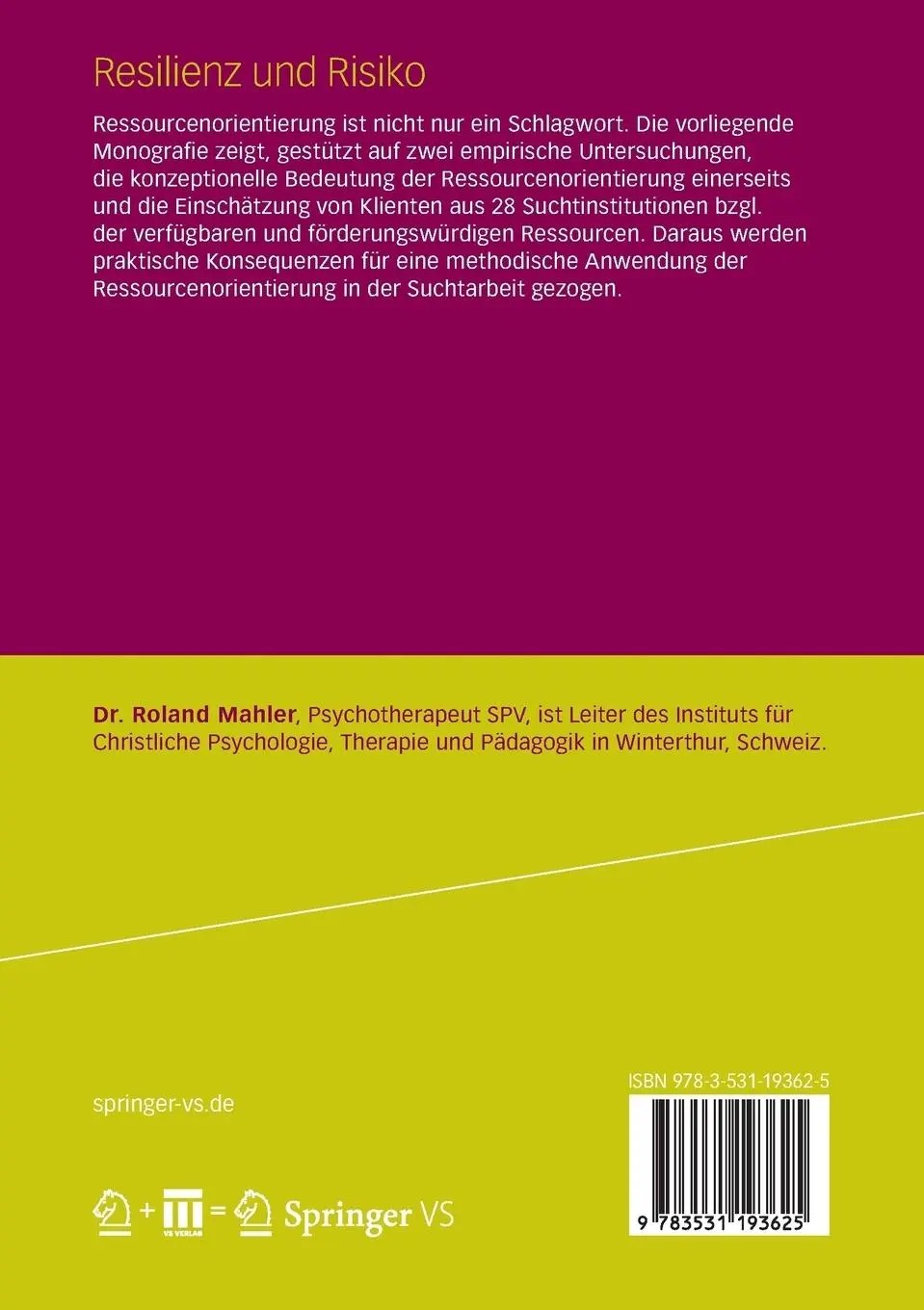 Rückseite: 9783531193625 | Resilienz und Risiko | Roland Mahler | Taschenbuch | viii | Deutsch