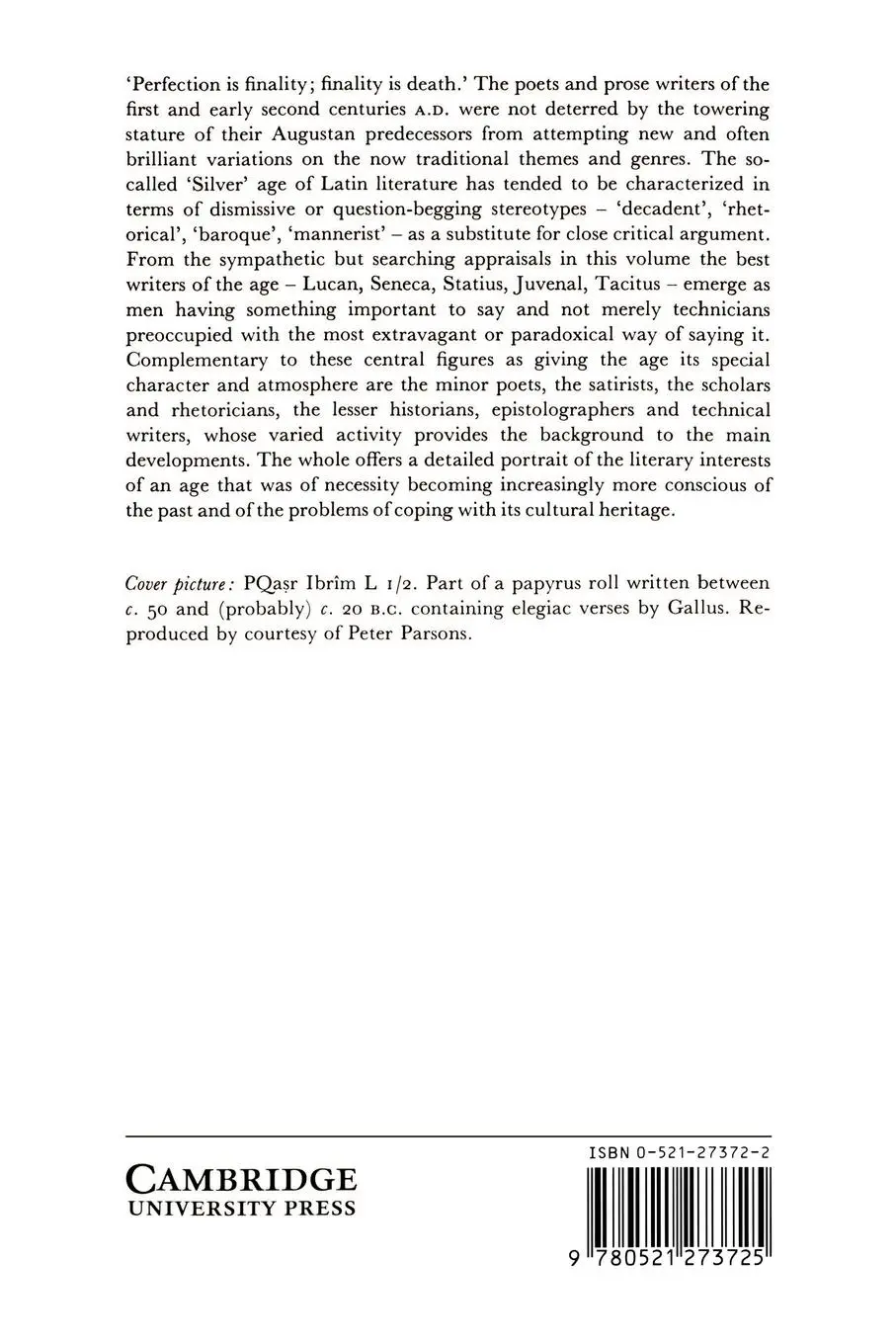 Rückseite: 9780521273725 | The Cambridge History of Classical Literature | E. J. Kenney (u. a.)