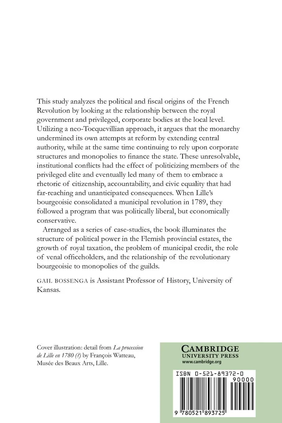 Rückseite: 9780521893725 | The Politics of Privilege | Old Regime and Revolution in Lille | Buch