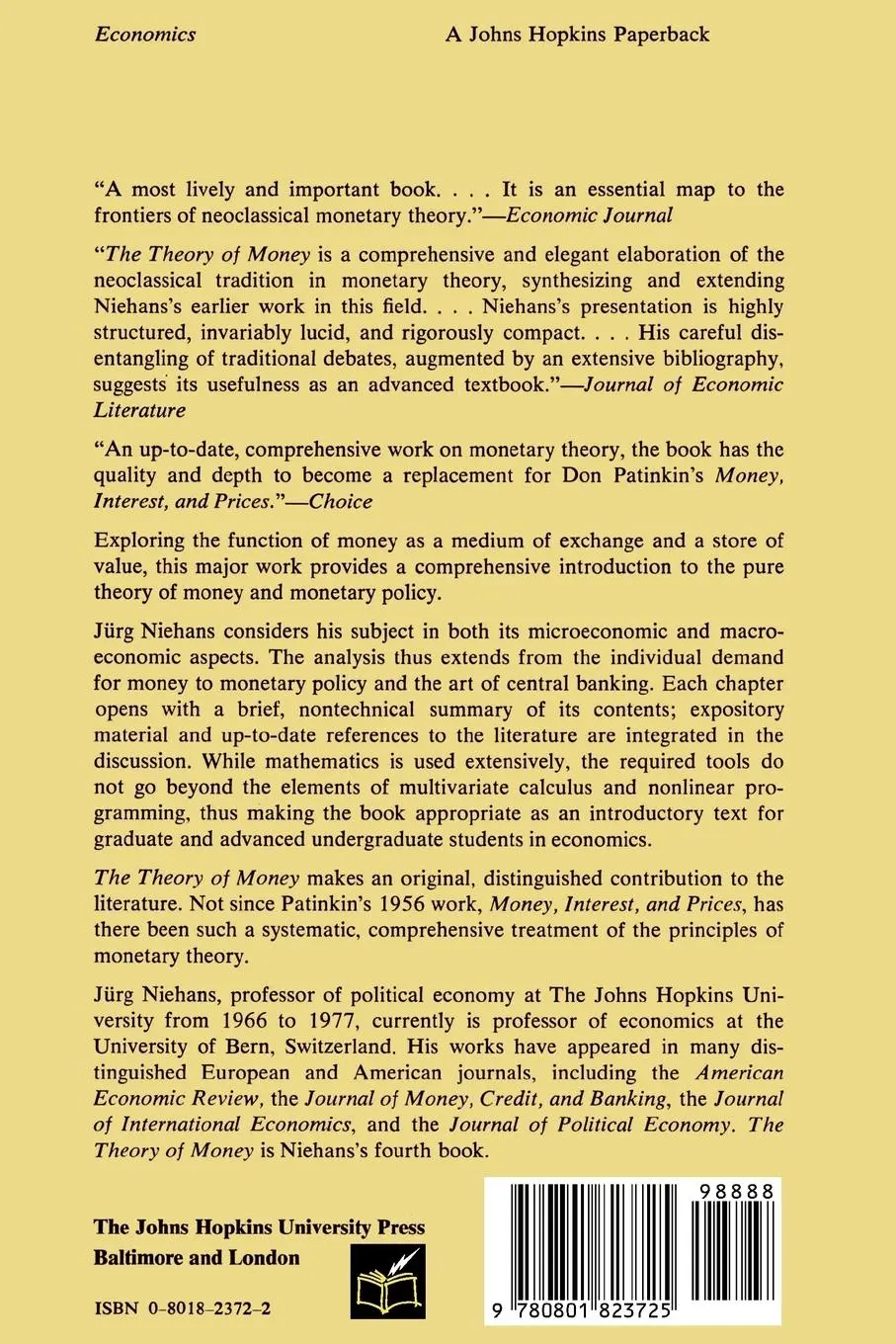 Rückseite: 9780801823725 | The Theory of Money | Jurg Niehans | Taschenbuch | Englisch | 1980