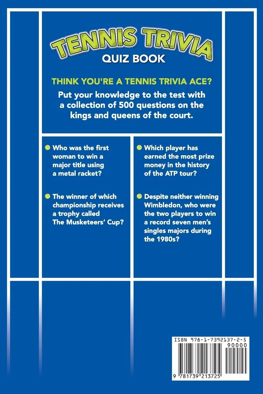 Rückseite: 9781739213725 | Tennis Trivia Quiz Book | Chris Bradshaw | Taschenbuch | Englisch