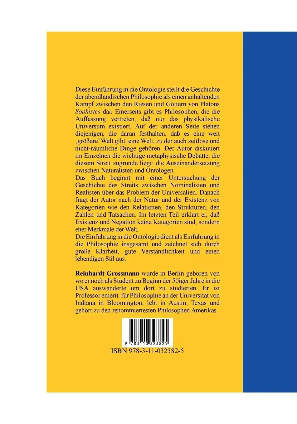 Rückseite: 9783110323825 | Die Existenz der Welt | Eine Einführung in die Ontologie | Grossmann
