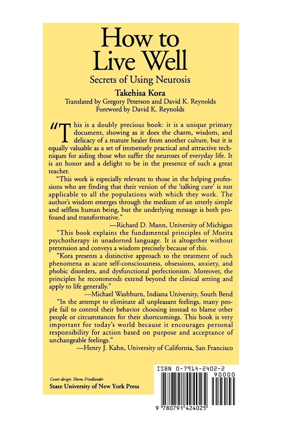 Rückseite: 9780791424025 | How to Live Well | Secrets of Using Neurosis | Takehisa Kora | Buch