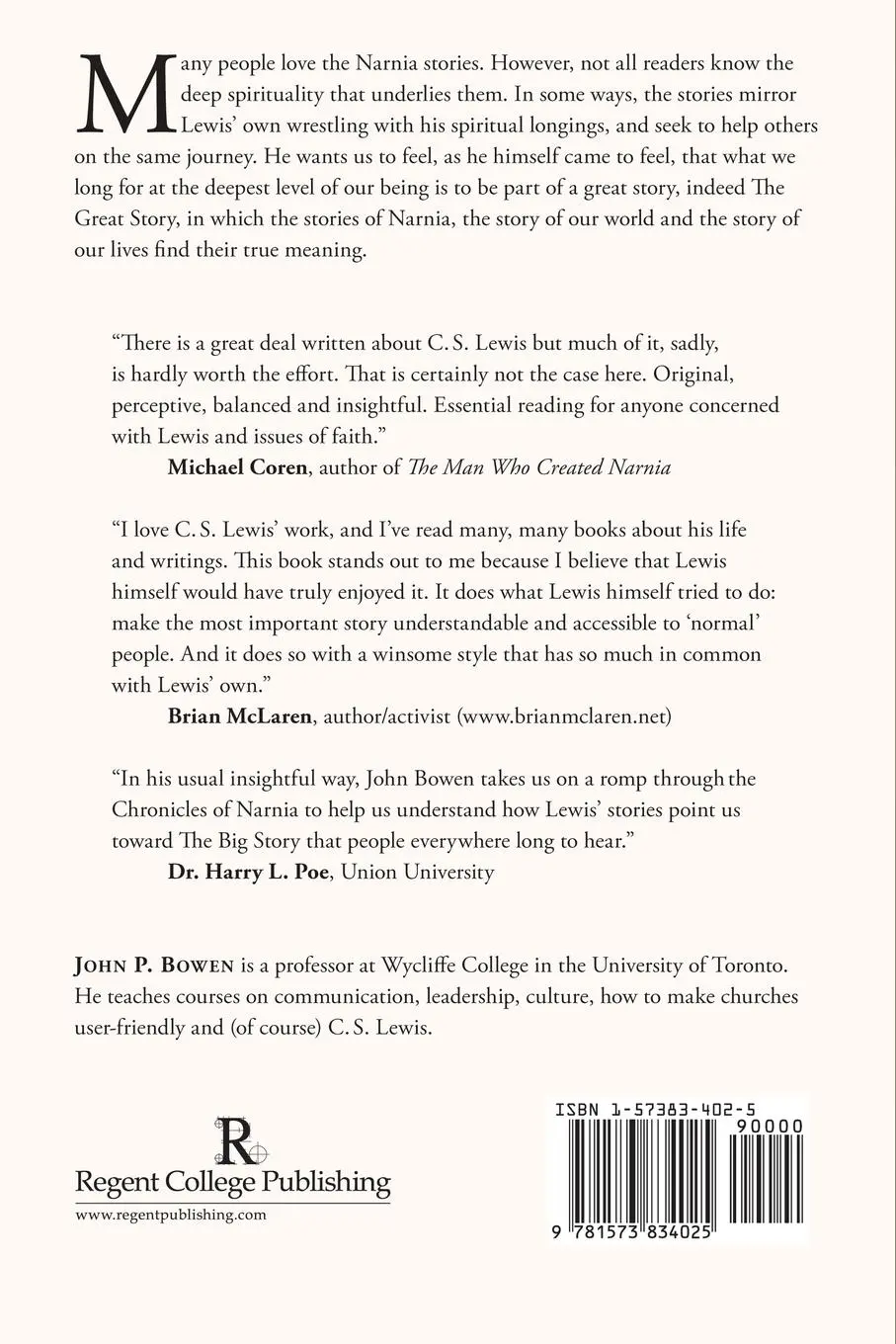 Rückseite: 9781573834025 | The Spirituality of Narnia | The Deeper Magic of C.S. Lewis | Bowen