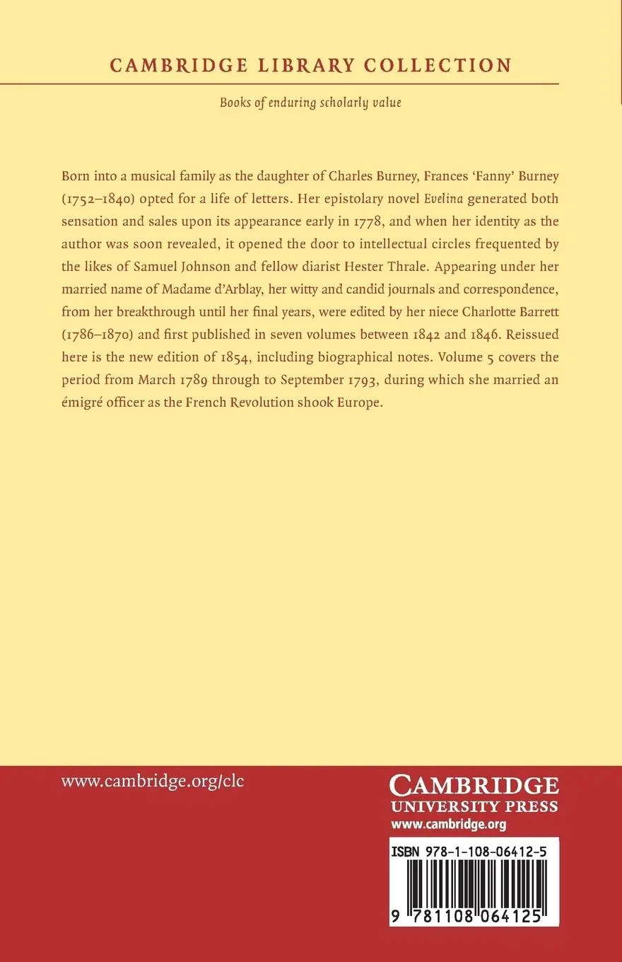 Rückseite: 9781108064125 | Diary and Letters of Madame D'Arblay | Volume 5: Edited by Her Niece