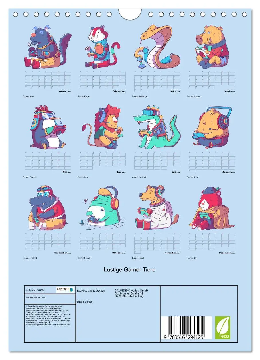 Bild: 9783516294125 | Lustige Gamer Tiere (Wandkalender 2026 DIN A4 hoch), CALVENDO...