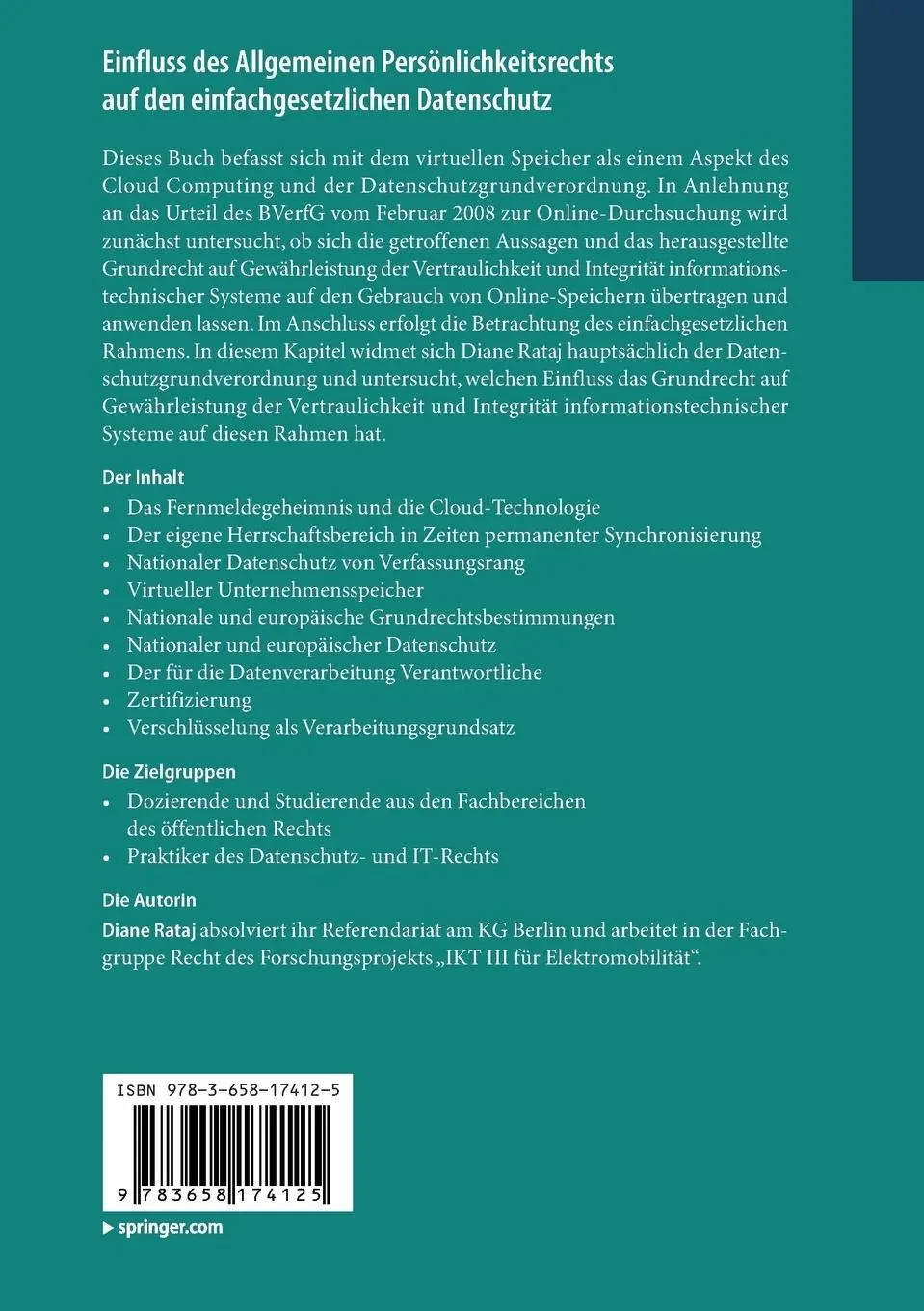 Rückseite: 9783658174125 | Einfluss des Allgemeinen Persönlichkeitsrechts auf den...