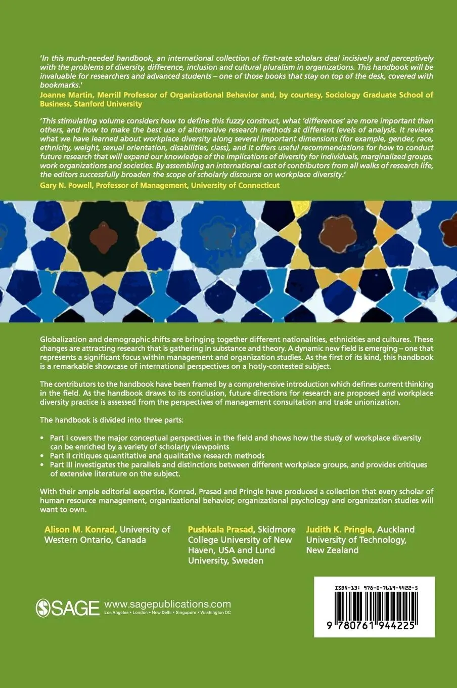 Rückseite: 9780761944225 | Handbook of Workplace Diversity | Alison M Konrad (u. a.) | Buch