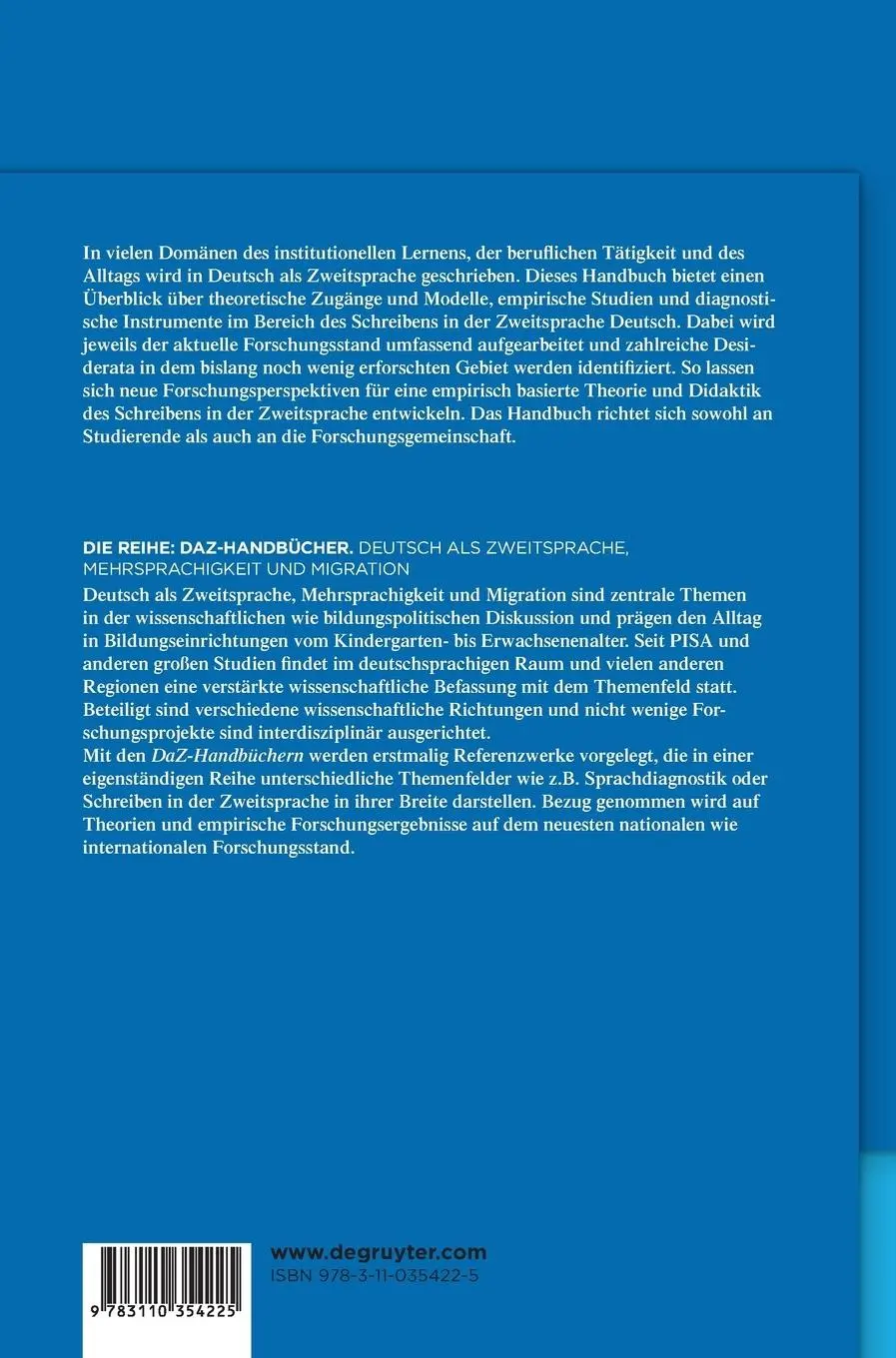 Rückseite: 9783110354225 | Schreiben in der Zweitsprache Deutsch | Ein Handbuch | Buch | XI