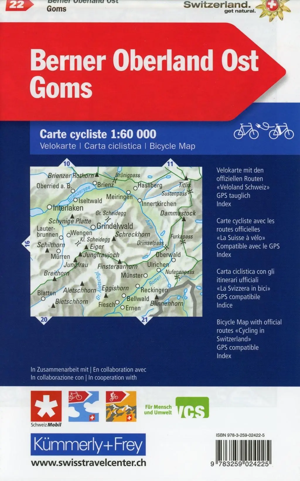 Bild: 9783259024225 | Radwanderkarte Berner Oberland Ost - Goms mit Ortsindex (22) | Deutsch