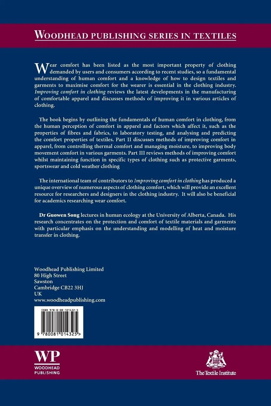 Rückseite: 9780081014325 | Improving Comfort in Clothing | Guowen Song (u. a.) | Taschenbuch
