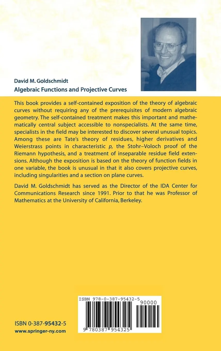 Rückseite: 9780387954325 | Algebraic Functions and Projective Curves | David Goldschmidt | Buch