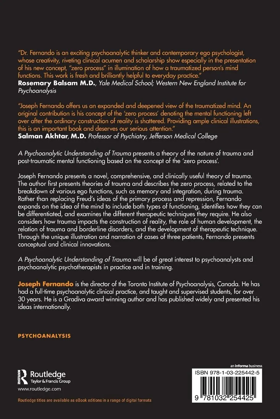 Rückseite: 9781032254425 | A Psychoanalytic Understanding of Trauma | Joseph Fernando | Buch