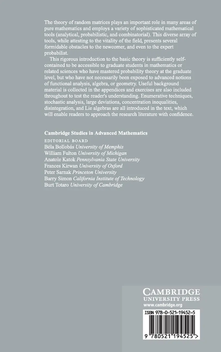Rückseite: 9780521194525 | An Introduction to Random Matrices | Alice Guionnet (u. a.) | Buch