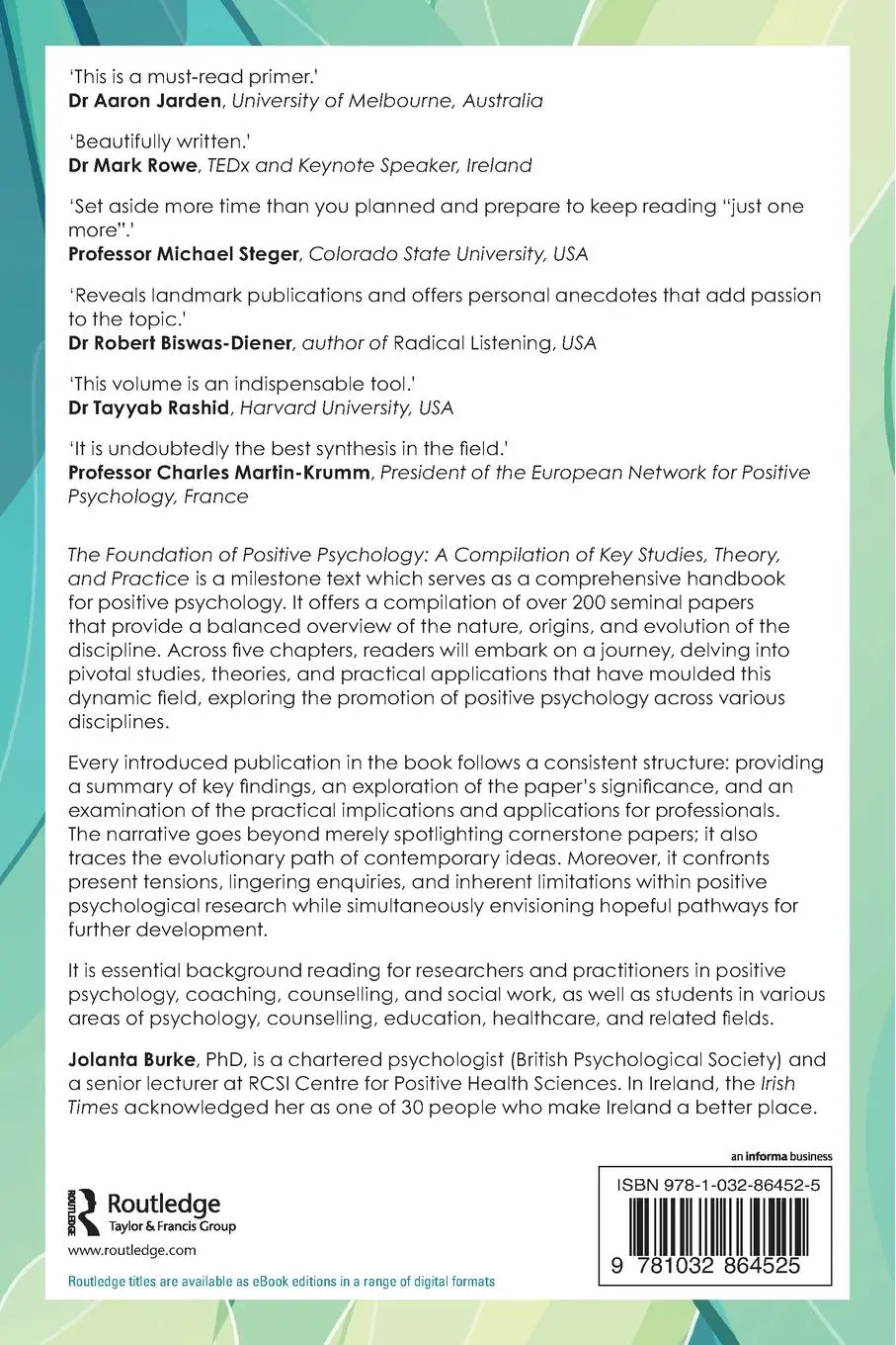 Rückseite: 9781032864525 | The Foundation of Positive Psychology | Jolanta Burke | Taschenbuch