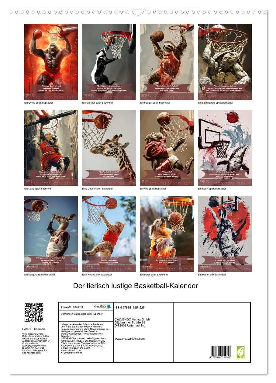 Bild: 9783516254525 | Der tierisch lustige Basketball-Kalender (Wandkalender 2026 DIN A2...