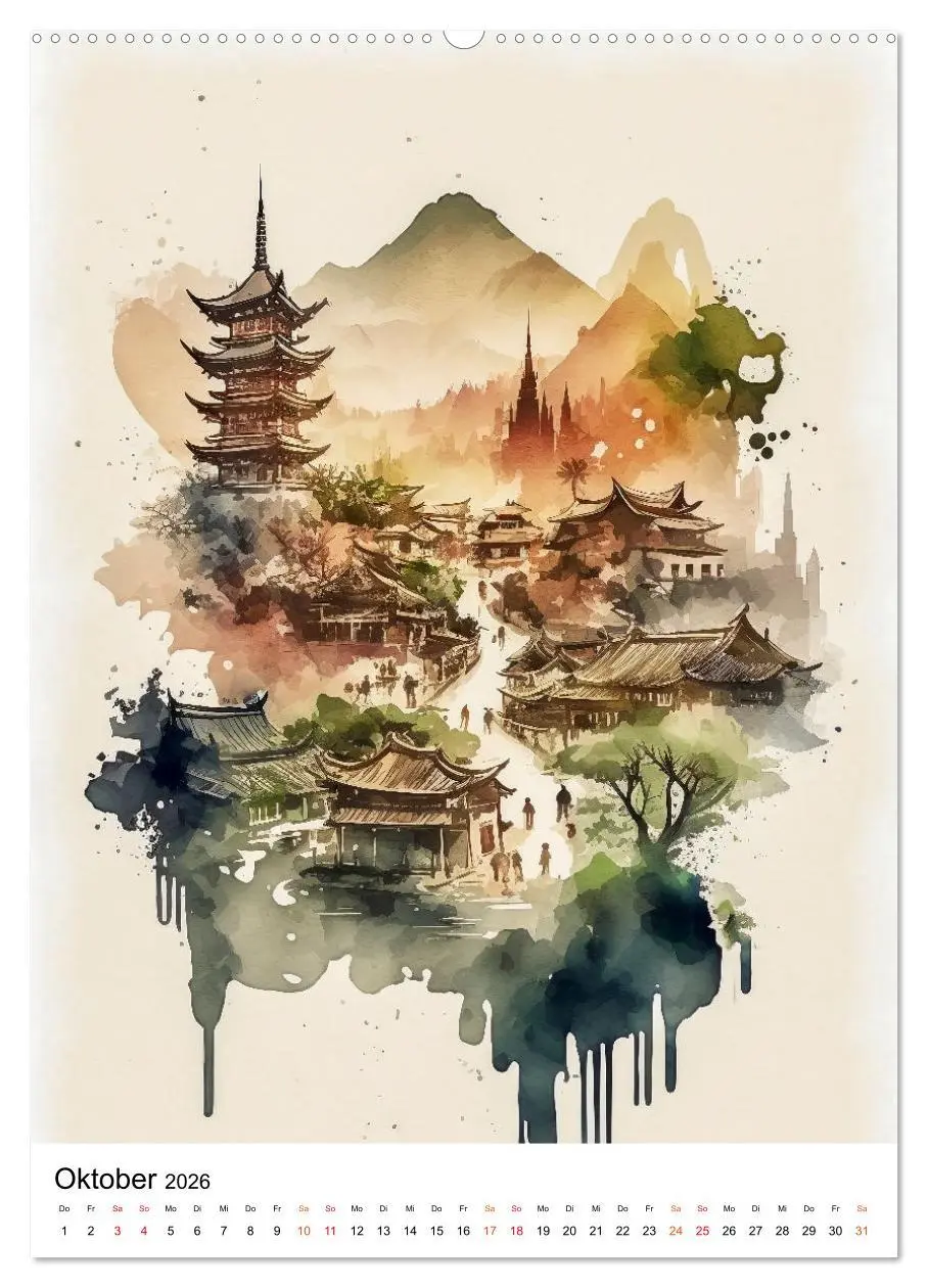 Bild: 9783516324525 | China - Aquarellmalerei (Wandkalender 2026 DIN A2 hoch), CALVENDO...