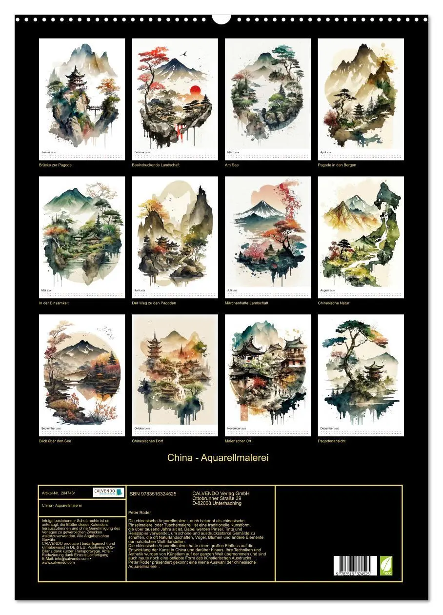 Bild: 9783516324525 | China - Aquarellmalerei (Wandkalender 2026 DIN A2 hoch), CALVENDO...