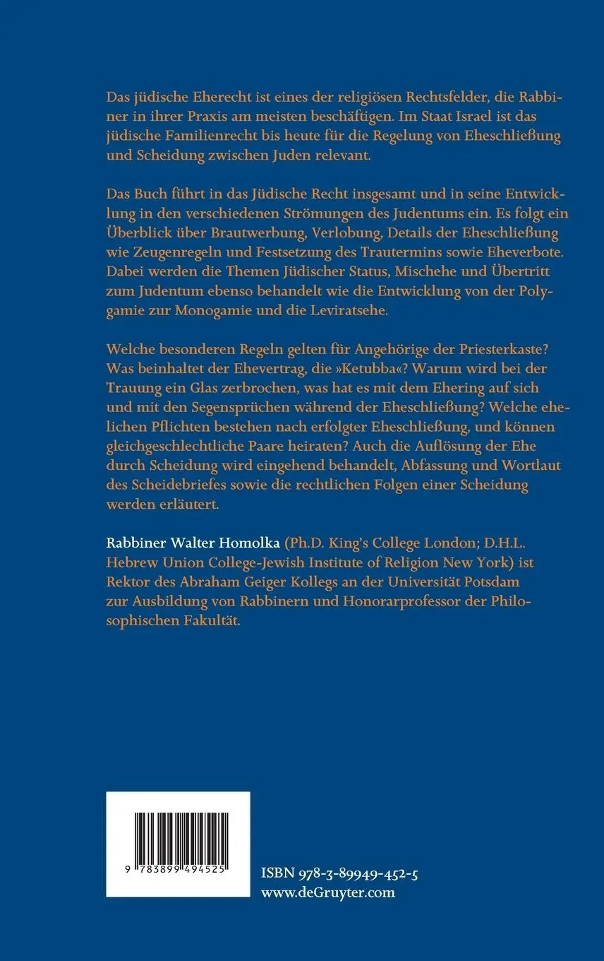 Rückseite: 9783899494525 | Das Jüdische Eherecht | Walter Homolka | Buch | XIV | Deutsch | 2009