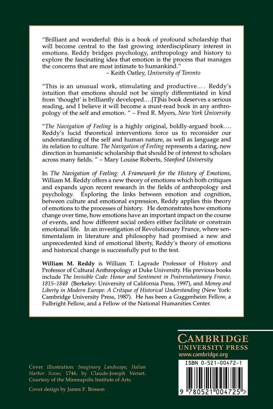 Rückseite: 9780521004725 | The Navigation of Feeling | A Framework for the History of Emotions