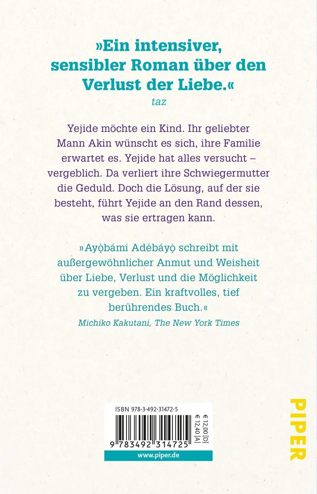 Rückseite: 9783492314725 | Bleib bei mir | Roman | Ayobami Adebayo | Taschenbuch | 352 S. | 2020