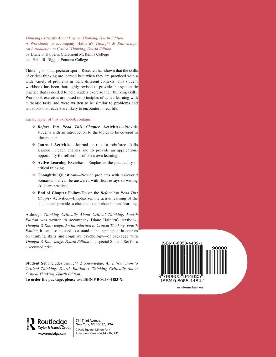 Rückseite: 9780805844825 | Thinking Critically About Critical Thinking | Diane F. Halpern (u. a.)