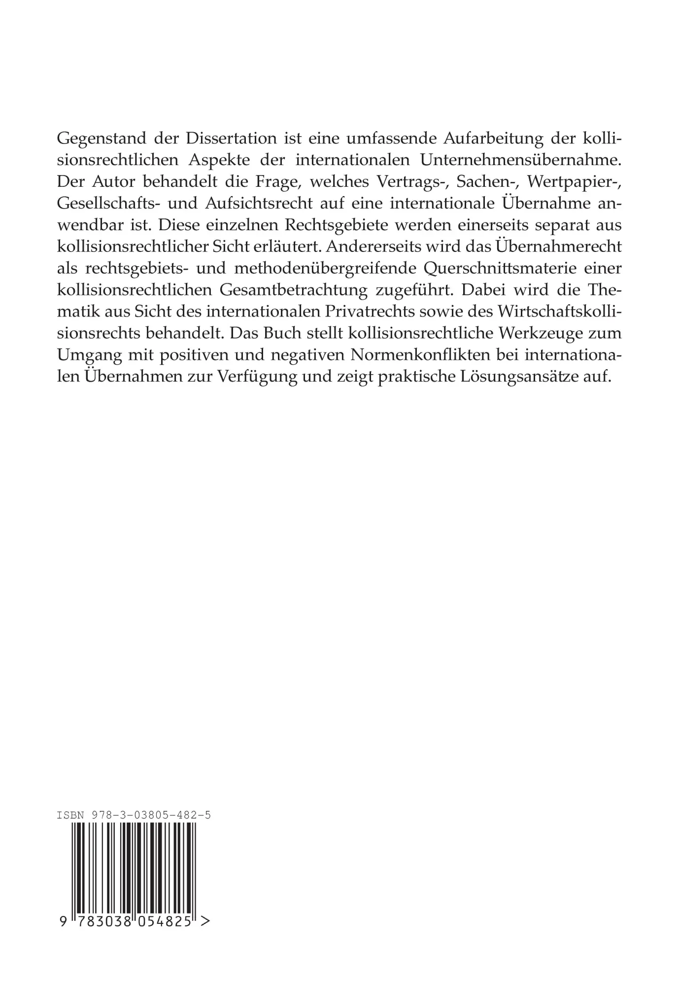 Rückseite: 9783038054825 | Das Kollisionsrecht der internationalen Unternehmensübernahme | Lütolf