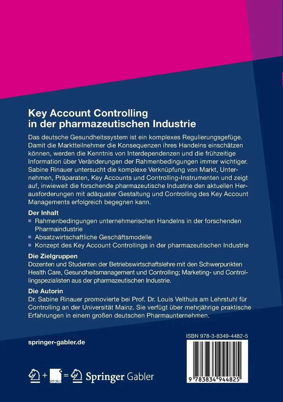Rückseite: 9783834944825 | Key Account Controlling in der pharmazeutischen Industrie | Rinauer