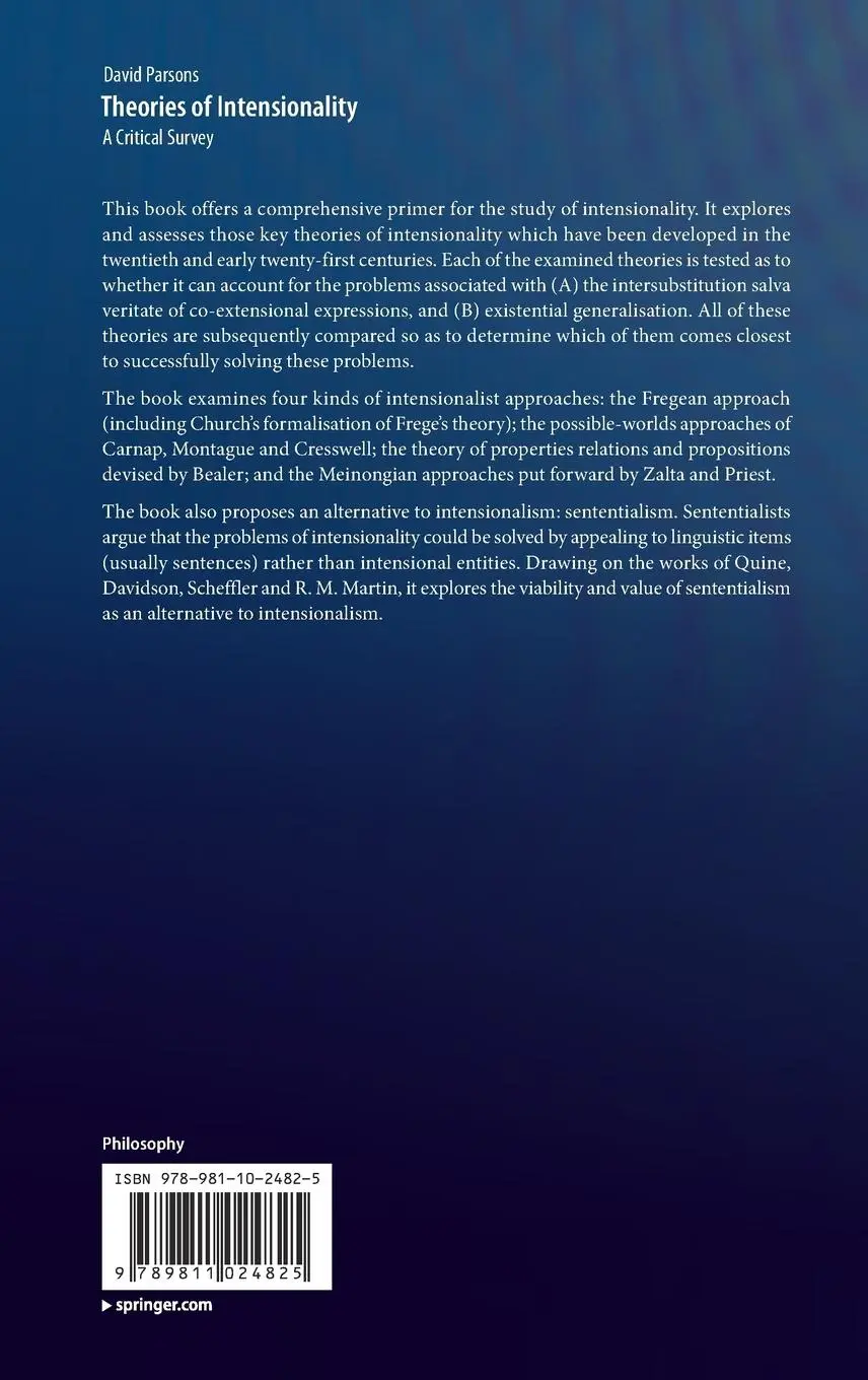 Rückseite: 9789811024825 | Theories of Intensionality | A Critical Survey | David Parsons | Buch