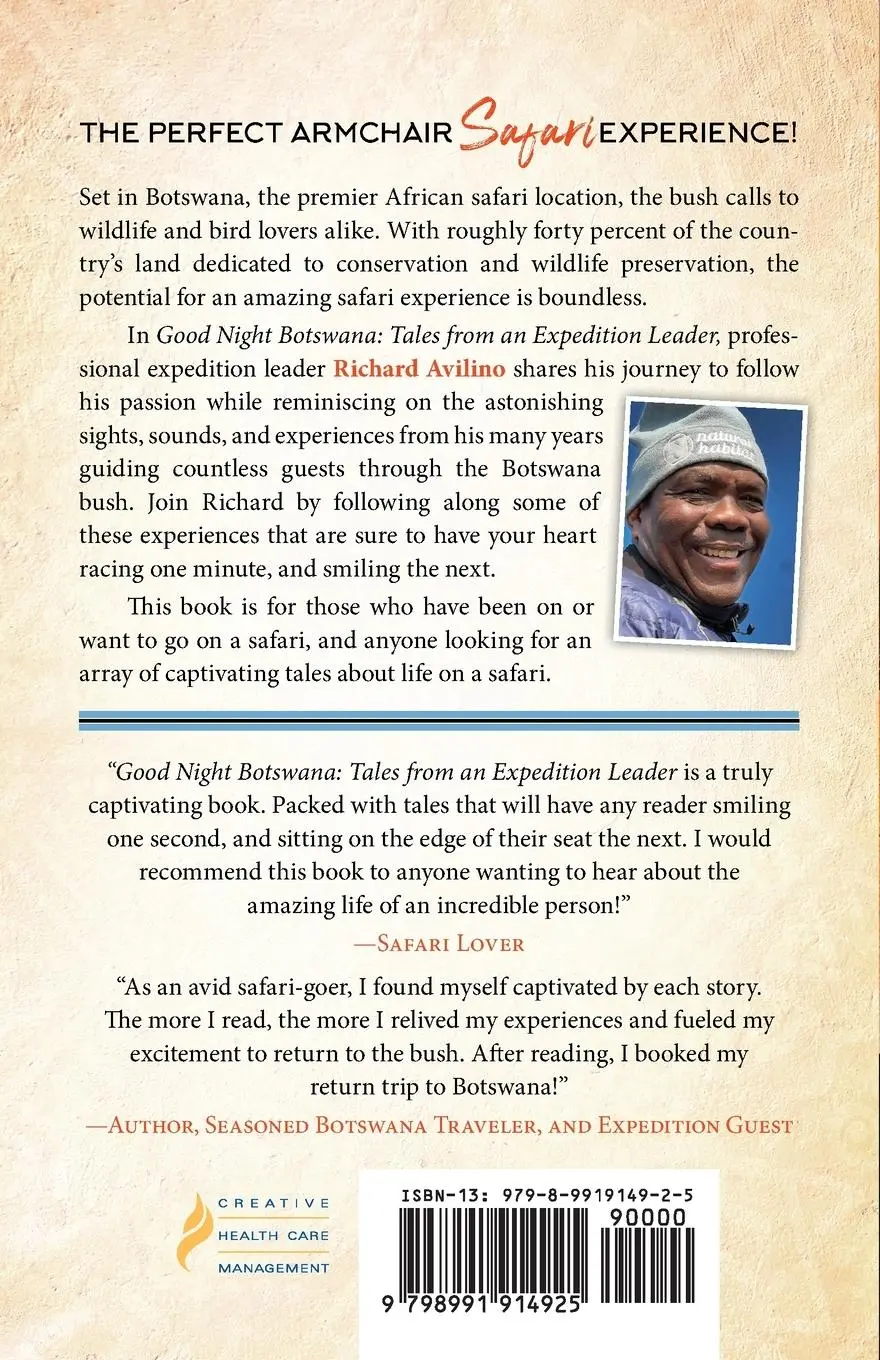 Rückseite: 9798991914925 | Good Night Botswana | Tales from an Expedition Leader | Avilino | Buch