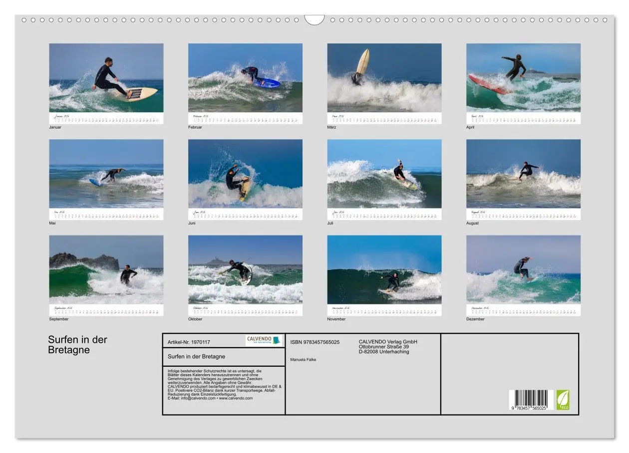 Bild: 9783457565025 | Surfen in der Bretagne (Wandkalender 2026 DIN A2 quer), CALVENDO...