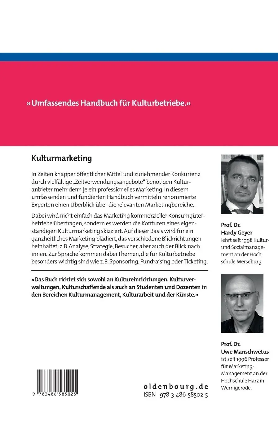 Rückseite: 9783486585025 | Kulturmarketing | Uwe Manschwetus (u. a.) | Buch | XVIII | Deutsch