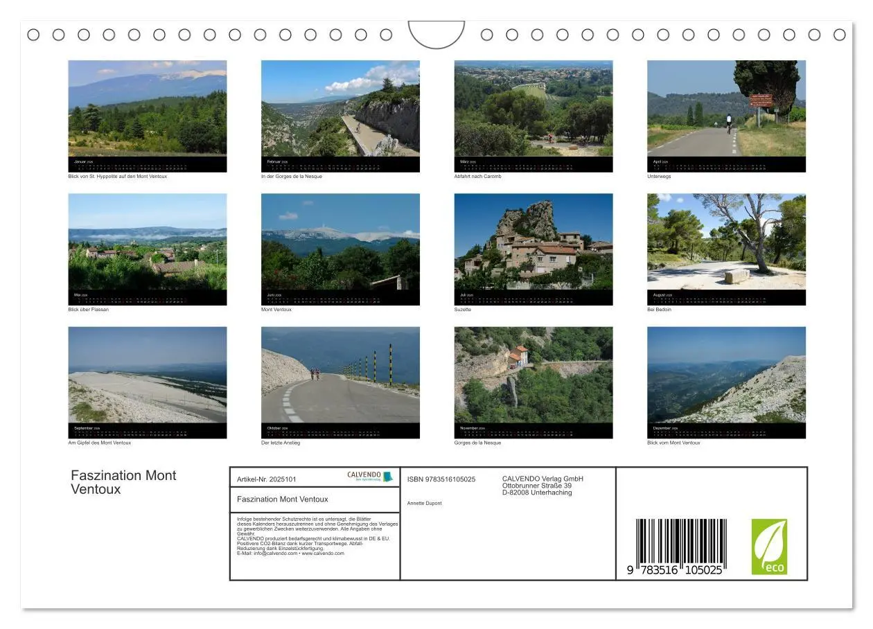 Bild: 9783516105025 | Faszination Mont Ventoux (Wandkalender 2026 DIN A4 quer), CALVENDO...