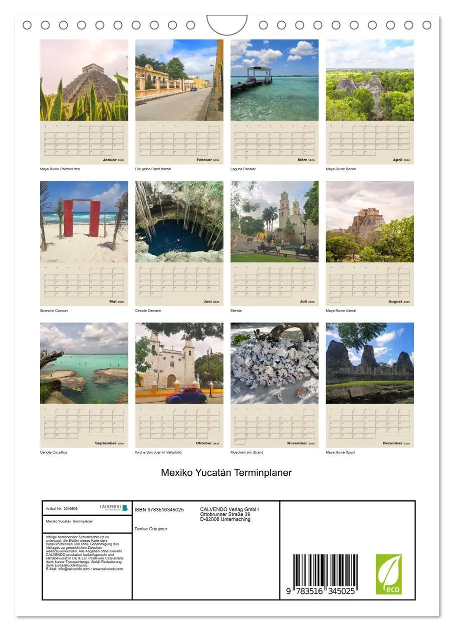 Bild: 9783516345025 | Mexiko Yucatán Terminplaner (Wandkalender 2026 DIN A4 hoch),...