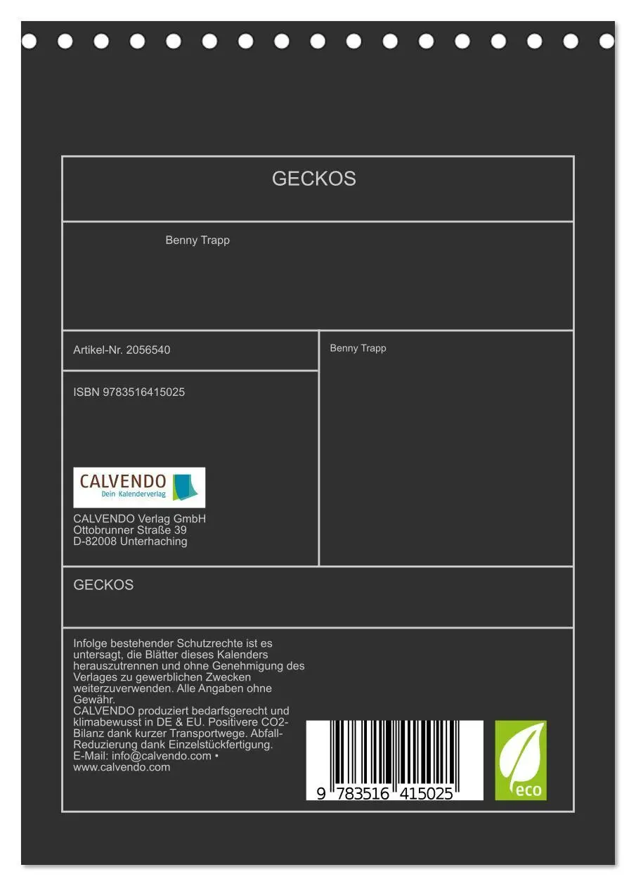 Bild: 9783516415025 | GECKOS (Tischkalender 2026 DIN A5 hoch), CALVENDO Monatskalender