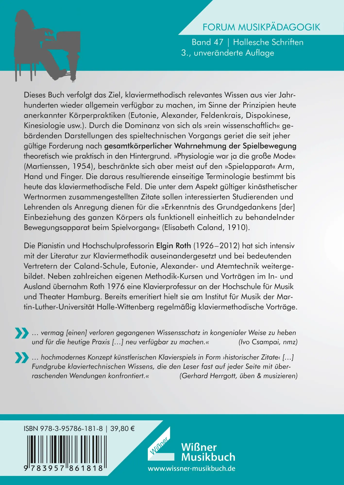 Rückseite: 9783990945025 | Klavierspiel und Körperbewusstsein | Elgin Roth | Taschenbuch | 438 S.