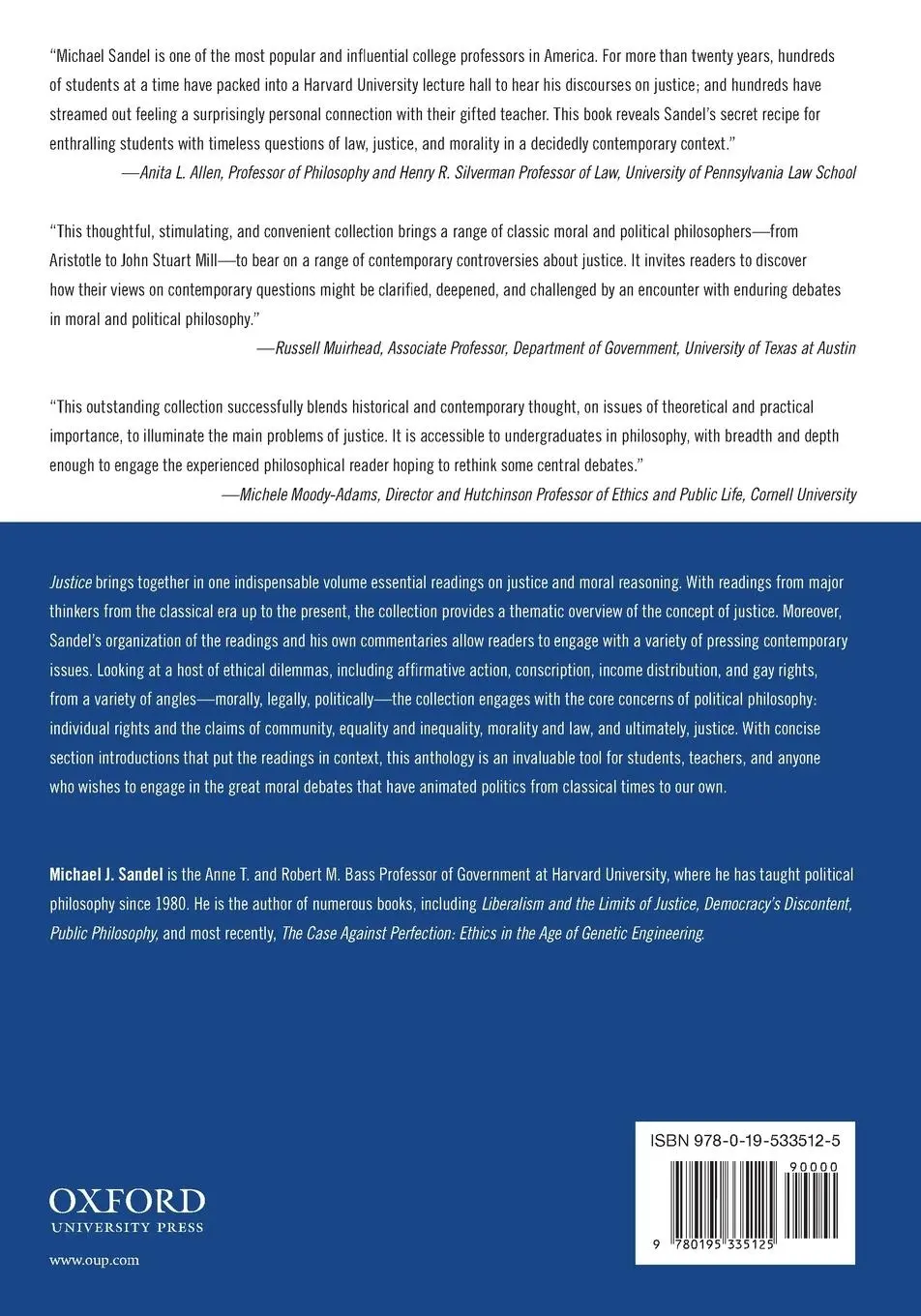 Rückseite: 9780195335125 | Justice | Sandel | Taschenbuch | Kartoniert / Broschiert | Englisch