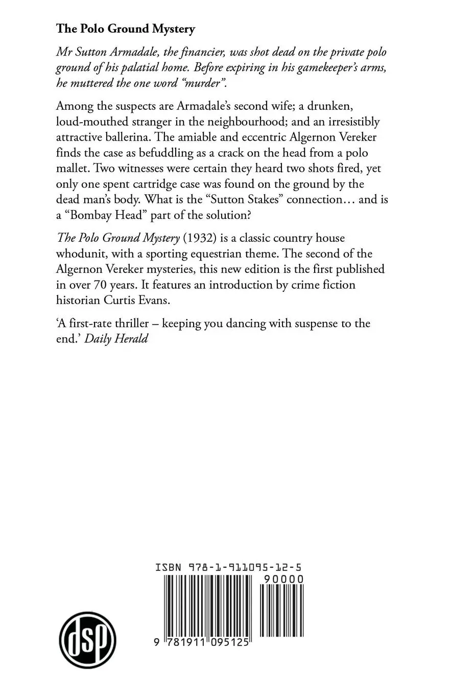 Rückseite: 9781911095125 | The Polo Ground Mystery | An Algernon Vereker Mystery | Robin Forsythe
