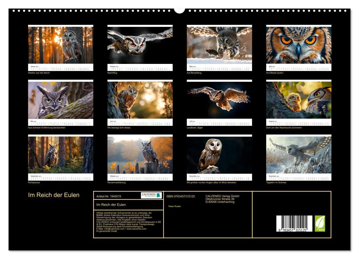 Bild: 9783457315125 | Im Reich der Eulen (hochwertiger Premium Wandkalender 2026 DIN A2...