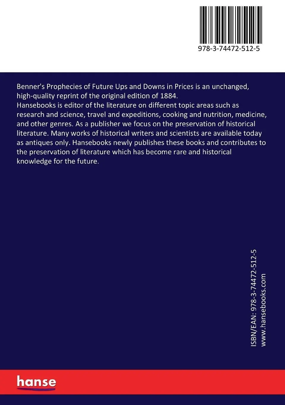 Rückseite: 9783744725125 | Benner's Prophecies of Future Ups and Downs in Prices | Samuel Benner