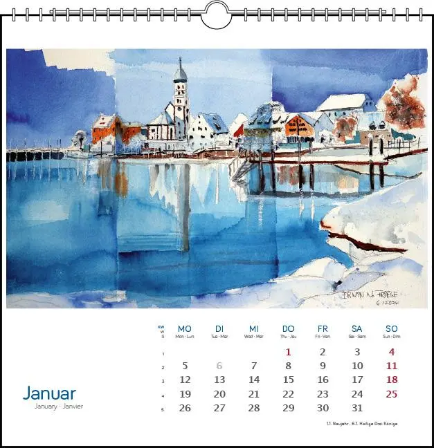 Bild: 9783861925125 | Bodensee Aquarell 2026 | Postkarten-Tischkalender | Erwin W Friese