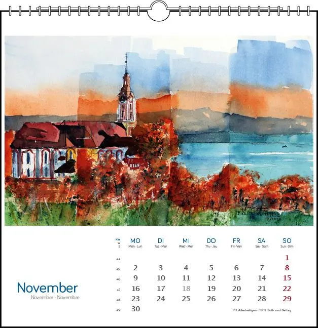 Bild: 9783861925125 | Bodensee Aquarell 2026 | Postkarten-Tischkalender | Erwin W Friese