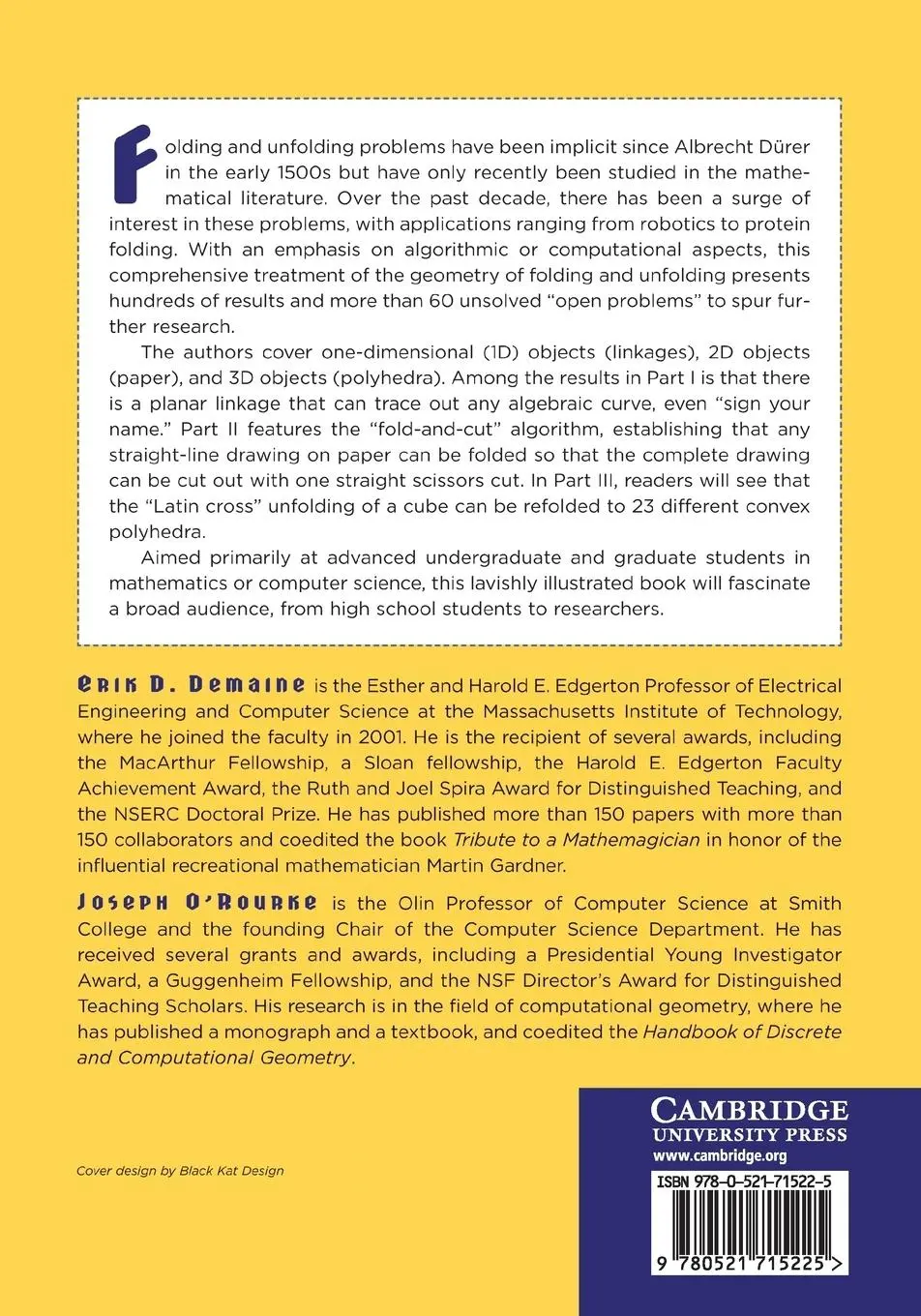 Rückseite: 9780521715225 | Geometric Folding Algorithms | Erik. D Demaine (u. a.) | Taschenbuch