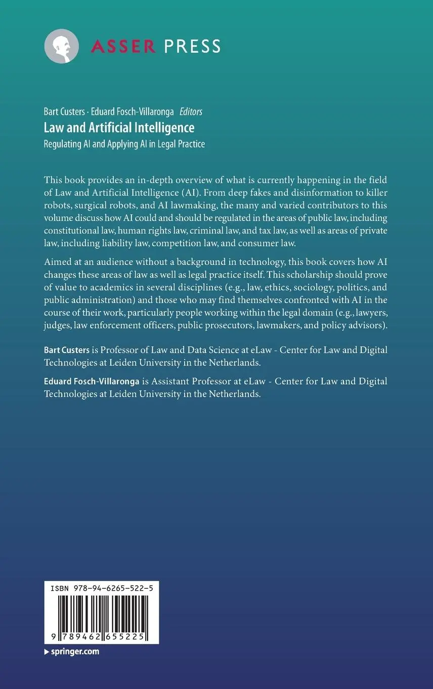 Rückseite: 9789462655225 | Law and Artificial Intelligence | Eduard Fosch-Villaronga (u. a.)