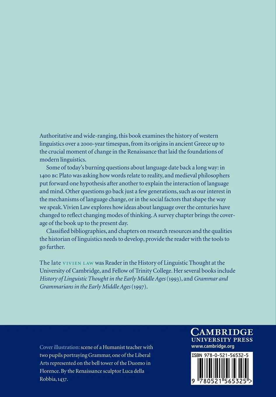 Rückseite: 9780521565325 | The History of Linguistics in Europe | From Plato to 1600 | Vivien Law