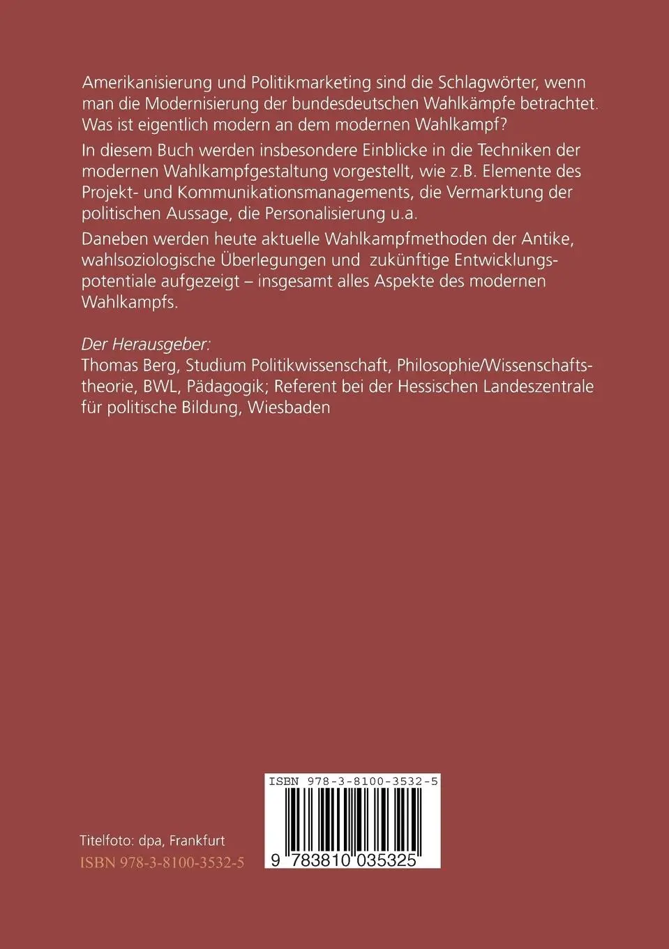 Rückseite: 9783810035325 | Moderner Wahlkampf | Blick hinter die Kulissen | Thomas Berg | Buch