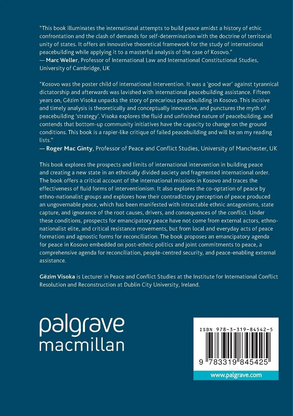Rückseite: 9783319845425 | Shaping Peace in Kosovo | The Politics of Peacebuilding and Statehood