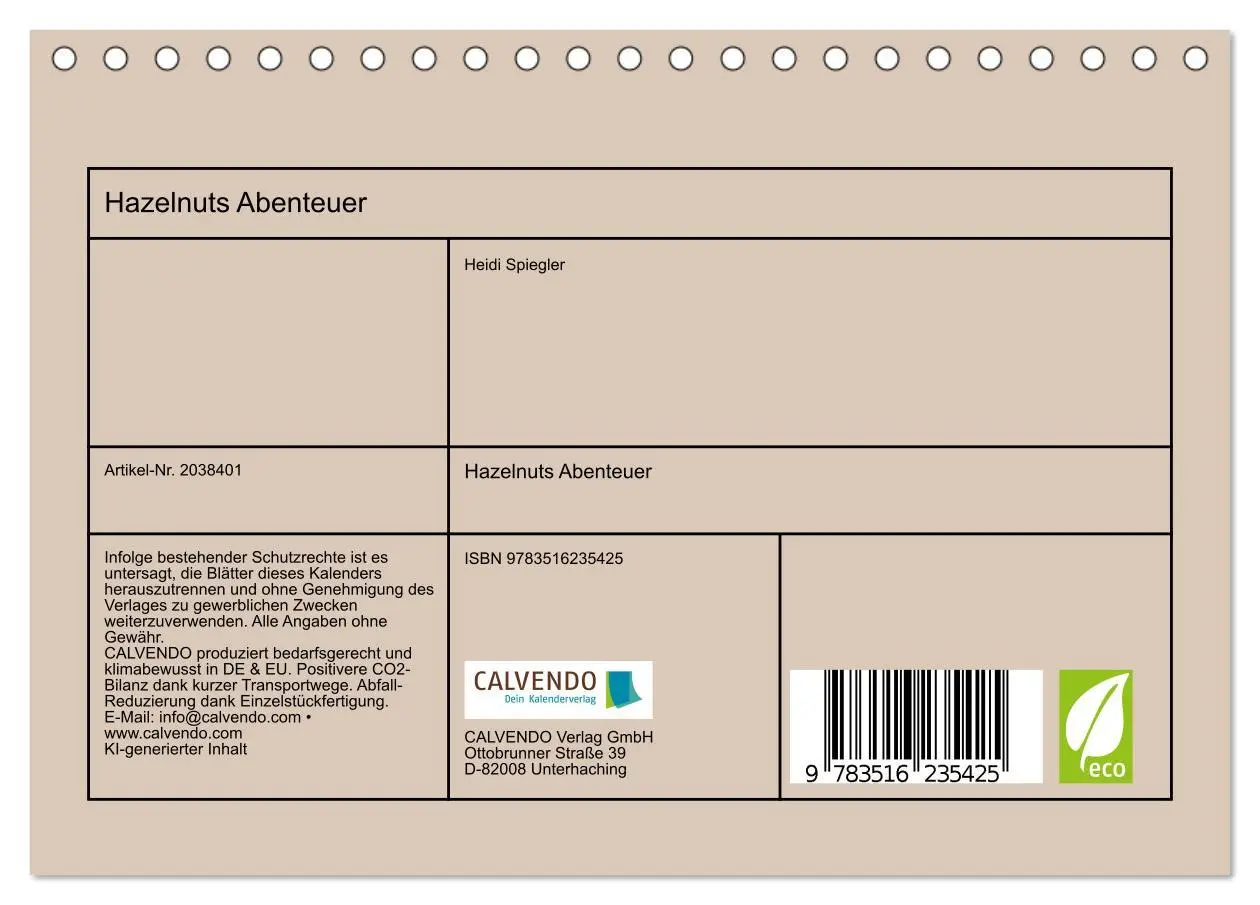 Bild: 9783516235425 | Hazelnuts Abenteuer (Tischkalender 2026 DIN A5 quer), CALVENDO...