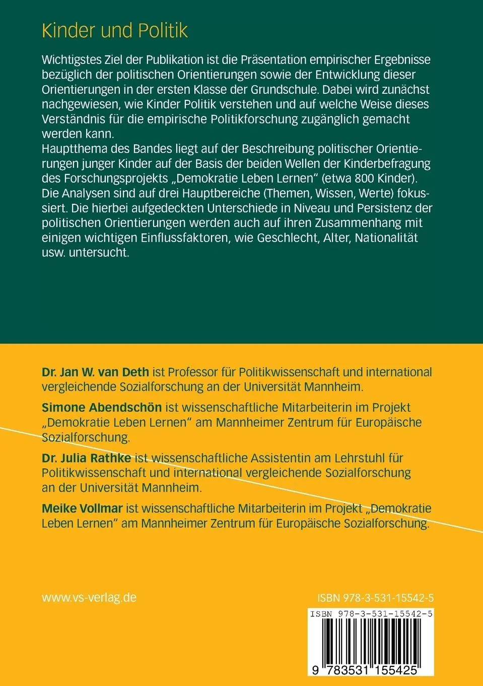 Rückseite: 9783531155425 | Kinder und Politik | Jan W. Van Deth (u. a.) | Taschenbuch | 264 S.