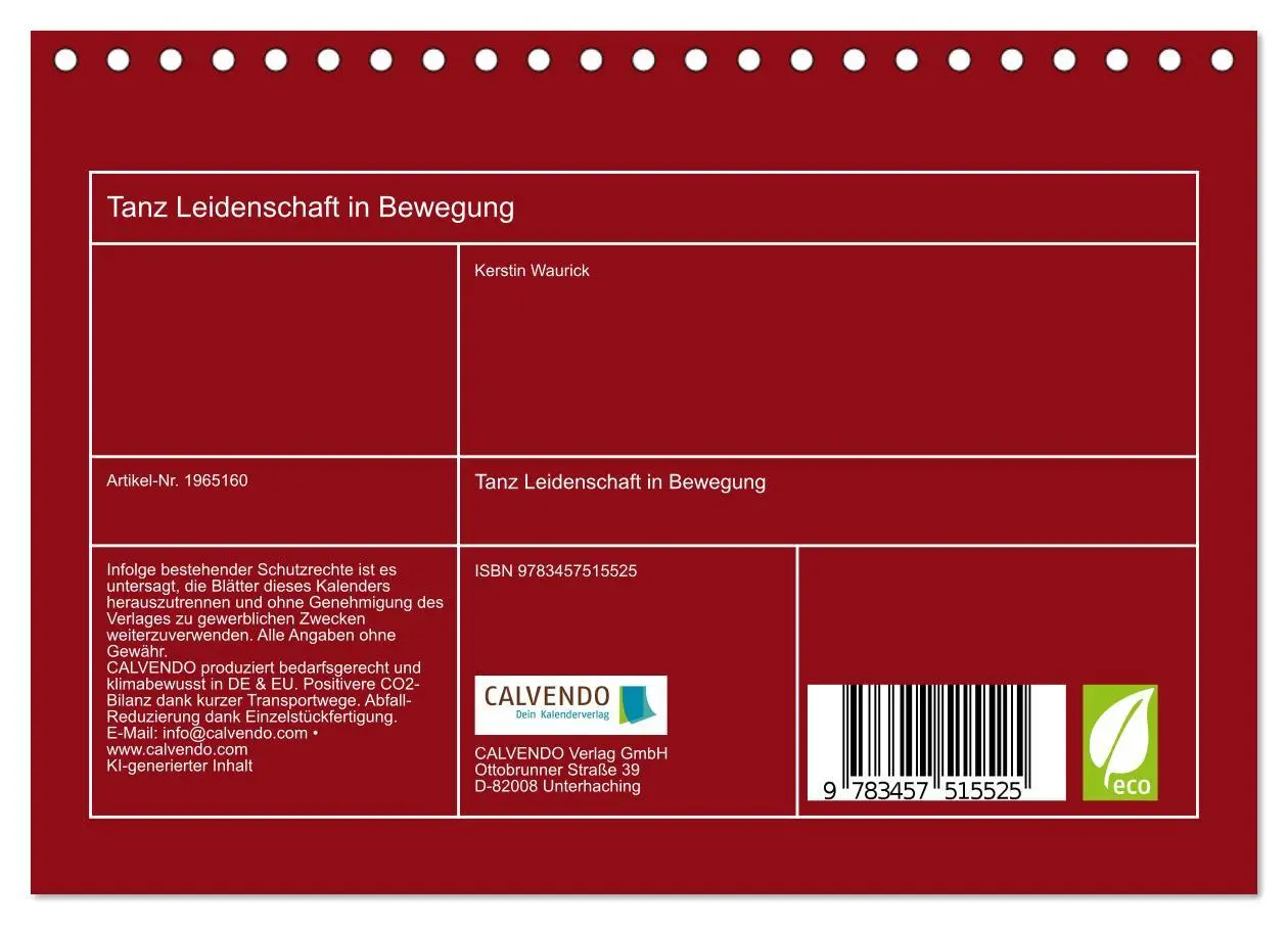 Bild: 9783457515525 | Tanz Leidenschaft in Bewegung (Tischkalender 2026 DIN A5 quer),...